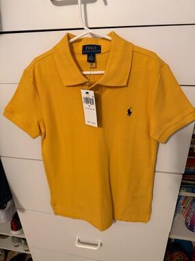 Polo Ralph Lauren Boys Gold Yellow Mesh Polo Shirt Size 7 NWT